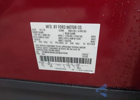 2018 Ford Explorer Xlt z USA, uszkodzony, nr VIN 1FM5K8D83JGA61538